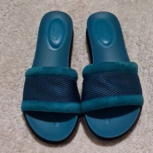 LOGO by Lori Goldstein Teal and Navy Slide Sandals